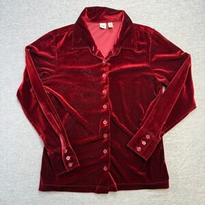 Vintage Y2K Gap Shirt Womens Medium Velvet Button Up Top Blouse Collar Party 90s